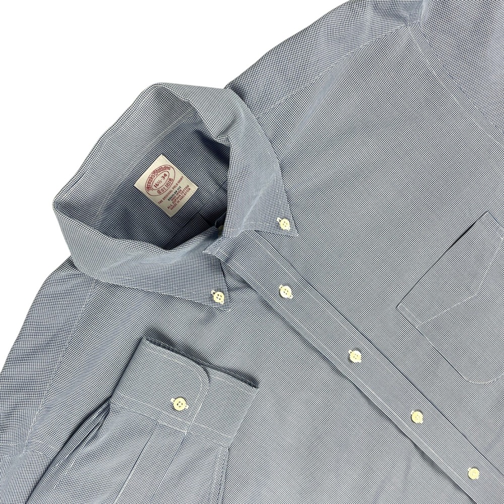Brooks Brothers Shirt Mens 16.5 Blue Micro Houndstooth Long Sleeve Button Up‎